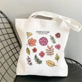 White floral canvas tote bag with Autumn Leaf & Flower Collection print and dual handles - STD704-C Autumn Leaves
