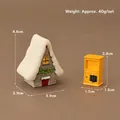 Miniatur Weihnachts-Schneehütte und gelber Briefkasten Set für DIY Szenen, Gewicht 40g - Set 4 (Graues Holzhaus + Gelber Schrank)