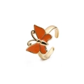 Adjustable golden butterfly ring with orange enamel design on white background - Adjustable Open / Orange