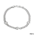 Bracciale a catena cubana argento in acciaio inossidabile con tre zirconi rotondi - Bracciale a Catena Cubana Argento (PB913)