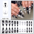 Unghie finte per Halloween con motivi di pipistrelli neri e bianchi e stelle - Stile Stella Nuvola Pipistrello Grigio Bianco Nero Halloween (CJCY-145)