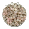 Pink and beige crackle glass beads in a silver bow dish for DIY jewelry making - 50Pcs/10mm / Gilded Floral Bead - Yellow Pink Grey