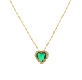 Detailed macro view of heart-shaped green zircon pendant with 18k gold-plated link chain - Green Heart / Gold Green Heart