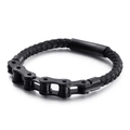 Bracciale stile urban in pelle intrecciata nera con catena da bicicletta in metallo nero - 21cm / Nero