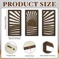 Three-piece hollowed wood wall art set with sunrise and ocean wave patterns in dark wood - Wave Geometric Style (Y24Y51230_Q) / Three-Piece Set