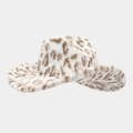 Fashionable leopard print faux fur cowboy hat with wide brim for winter warmth - Straight Top Leopard Print White