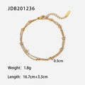 Pulsera de doble capa de acero inoxidable dorado con cuentas y cadena de extensión - Dorado