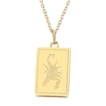 Scorpio zodiac pendant necklace with 18k gold plated rectangular square signet design - Scorpio