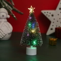 Dettaglio mini albero di Natale con luci LED colorate e base bianca morbida - Albero di Natale luminoso colorato (con luci a corda)