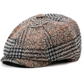 Béret rétro britannique à carreaux pour hommes avec motif en tweed et bouton - 56-59cm / Plaid Octogonal Khaki