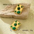Vintage style gold-plated titanium earrings with square emerald green natural stones - Stud Earrings-Green Stone(NMSE-C716-2) / Gold