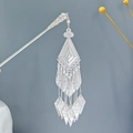 Silver geometric hollow hair stick with droplet tassels in retro ethnic craft style - Ethnic Rhombus Triangle Tassel (F267-1)