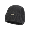 Warm dark grey knitted beanie for men with fleece lining and Studio logo patch - Dark Grey