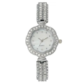 Montre à quartz élégante pour femme avec lunette diamant en fleur et strass brillants - Argenté
