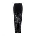 Detail von schwarzer Spitzenhose mit hoher Taille und floralem Lochmuster-Netzgewebe - S / Schwarz