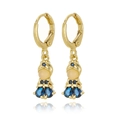 Detail of gold doll earring featuring blue rhinestones and sapphire teardrop pendant - Blue