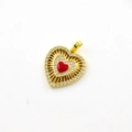 Gold-plated heart pendant with clear zircon border and red enamel center on white background - #2 Hollow Style / Red