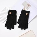 Guantes de punto térmico de invierno negros con parche de cuero de ciervo para hombre y mujer - Talla única / Negro