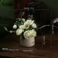 Artificial white flower plant in grey Life ceramic pot on rustic wooden table - Rounded Handle Pot / White-With Handle