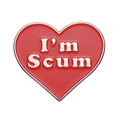 Cartoon red heart enamel pin with silver I'm Scum text engraving for clothing decor - Red Silver Outline Text Style (XZ9004)