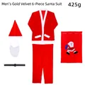 6-piece velvet Santa Claus costume for men including hat, beard, belt and gift bag - Top And Bottom With Bag / Gold Velvet Men's