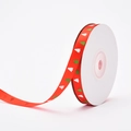 Red Christmas ribbon roll with white and green pine tree patterns for gift wrapping - Polyester Christmas Tree Red / 1cm*10 Yards/Roll
