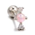 Pink opal and zircon heart candy style stud earring with silver screw ball back - Opal Style / Silver