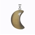 Moon-shaped agate crescent pendant with cat eye finish and metallic bail for jewelry DIY - Greyish Brown Cat's Eye