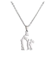 Collana in acciaio inossidabile con pendente traforato madre e due bambini in finitura argento - Mamma + 1 Figlia 1 Figlio / Argento