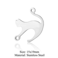 Ciondolo gatto in acciaio inossidabile per gioielli DIY argento misura 15x19mm - Gatto Cavo / Argento