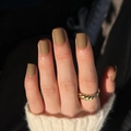 Matte olive green press-on nails in square shape with elegant vintage frosted finish - Matte Khaki Style (JP3207) - Glue Type