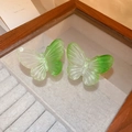 Détail de boucles d'oreilles papillon en acrylique dégradé vert sur un plateau en velours - Papillon en Acrylique Dégradé Cyan Tige Argent (16#)