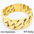 Detail of 43mm wide golden Cuban link necklace made of premium 316L stainless steel - 410x43mm / Gold Color (KN288401-KJX)