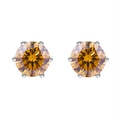 Classic 925 sterling silver earrings featuring amber moissanite in six-prong setting - Champagne Gold Moissanite (GRA Certified) / 1.0ct*2 (S925 Silver)