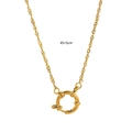 Golden titanium steel paperclip chain necklace with a large round sailor clasp pendant - 45+5cm Water Wave Chain with Ring