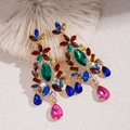 Pendientes bohemios estilo corte con piedras multicolores y colgantes de gota oro - Poste de pendiente de plata - Colorido