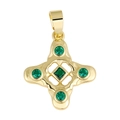 Cross pendant with green zircon stones set in golden copper, DIY jewelry accessory - Style 9 (Gold Cross Green Gem)