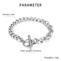 Detailansicht eines Edelstahl-Gliederkettenarmbands mit Maßen von 180 mm x 8 mm - Silbernes Panzerkette Armband mit Knebelverschluss (KB168043-Z)