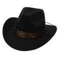 Classic black wool felt cowboy hat with bronze bull head buckle and studded band - One Size / Black (Rivet Copper Bull)