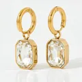 Vintage gold hoop earrings with removable emerald-cut clear crystal drops - Rectangle Pendant Style (KDE562) / Clear White