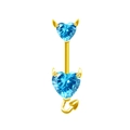 Piercing nombril cœur diable doré avec zircones bleues en forme de cœur et queue - Or Zircon Bleu Clair