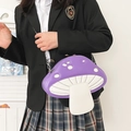 Unique purple mushroom shaped PU leather crossbody bag with silver metal chain strap - Purple