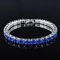 Silver hip hop tennis bracelet featuring square-cut deep blue zircon stones - 5mm-17cm / Navy Blue Zirconia
