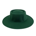 British style dark green flat brim felt boater hat for men and women with vintage design - M (56-58cm) / Green