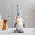 Lighted 32cm Christmas gnome with silver sequin hat and glowing LED warm light decor - Silver Light-up Short Leg Gnome