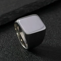 Macro shot of silver square signet ring on black textured stone background - US 6 / Polished Vertical Rectangle / Steel