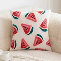 Velvet square cushion cover with embroidered watermelon pattern on a cozy sofa - Watermelon