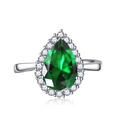 Elegant silver pear-cut emerald green gemstone ring with halo zircon setting - Adjustable Open / Green Zirconia Style