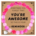 Bracelet en pierres zébrées roses avec breloque cœur sur carte de vœux 'You Are Awesome' - Bracelet en Agate à Rayures Rose Rouge