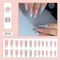 Long ballet French ombré press-on nails with white tips and sparkling silver glitter - W362 Sparkling French (Glue Type)
